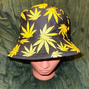 Yellow and Black happy leaf bucket hat